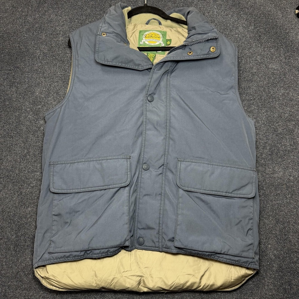 Cabela's Vest Mens MT Blue Canvas Goose Down Puffer Full Zip Outdoor Hunting
